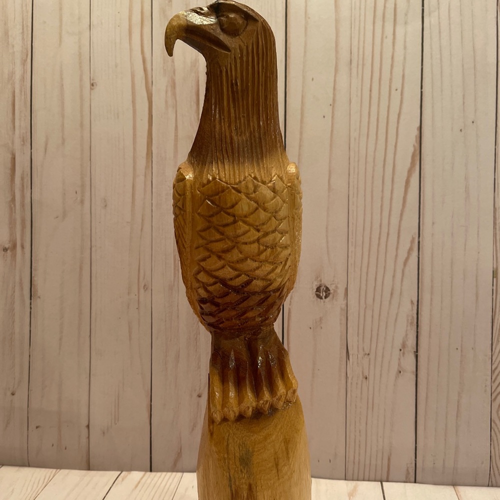 USA Bald Eagle Sculpture 15” Natural Wood Figurine America Great National Bird